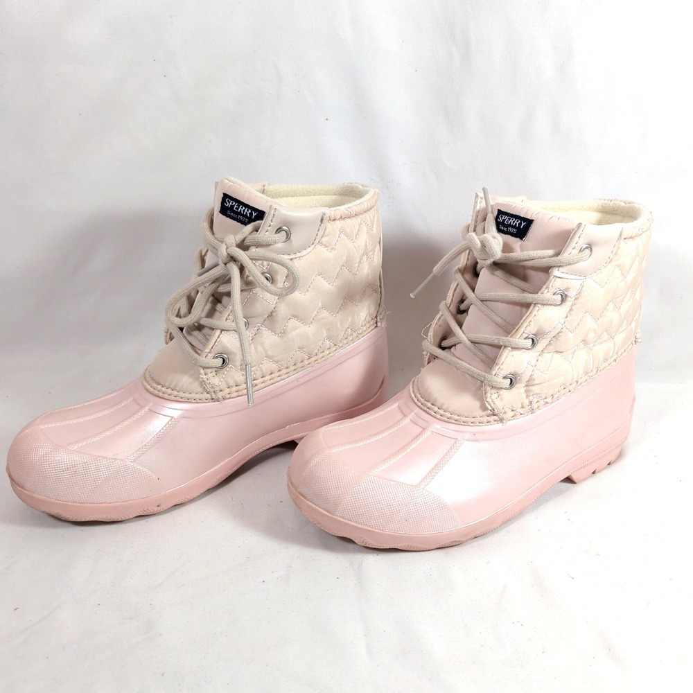 Sperry Pink Duck Boots; Quilted Lace Up Winter Rain